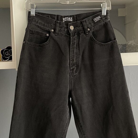 Vintage Versace Jeans Couture Black Jeans High Waisted Straight Leg 29/46 - Picture 8 of 12